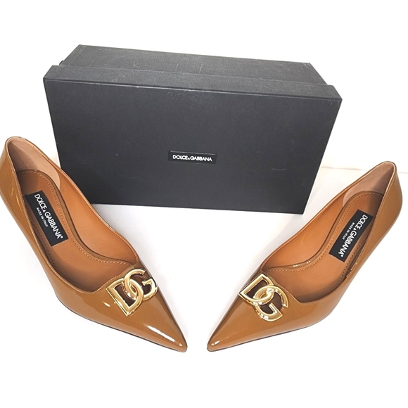Dolce&Gabbana Lollo DG pointed Toe Pump In Caramel Brown Size 38 - Picture 6 of 6